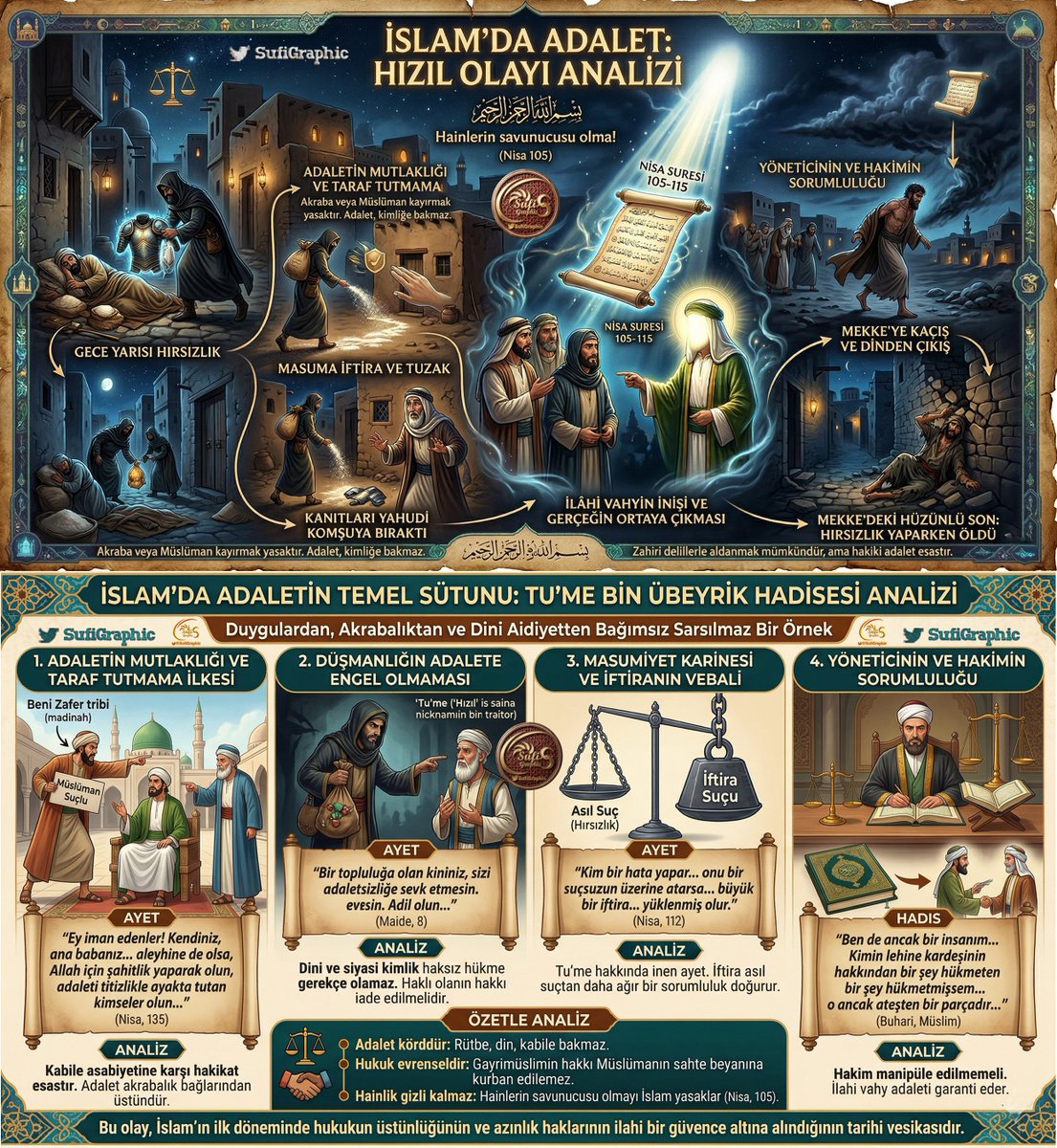 SufiGraphic's tweet image. #Justice #Law #Slander #Islam #TubeBinUbeyrik #Hısıl #Quran #Verse #Revelation #Thief #Theft #Apostasy #Companions #Hadith #Sufi #Mysticism #Islam #Faith

TU'MA İBN UBAYRİQ / THE HİSL INCİDENT: THE APOSTATE COMPANİON AND JUSTİCE

In Islamic history, the individual known as "Hisl"