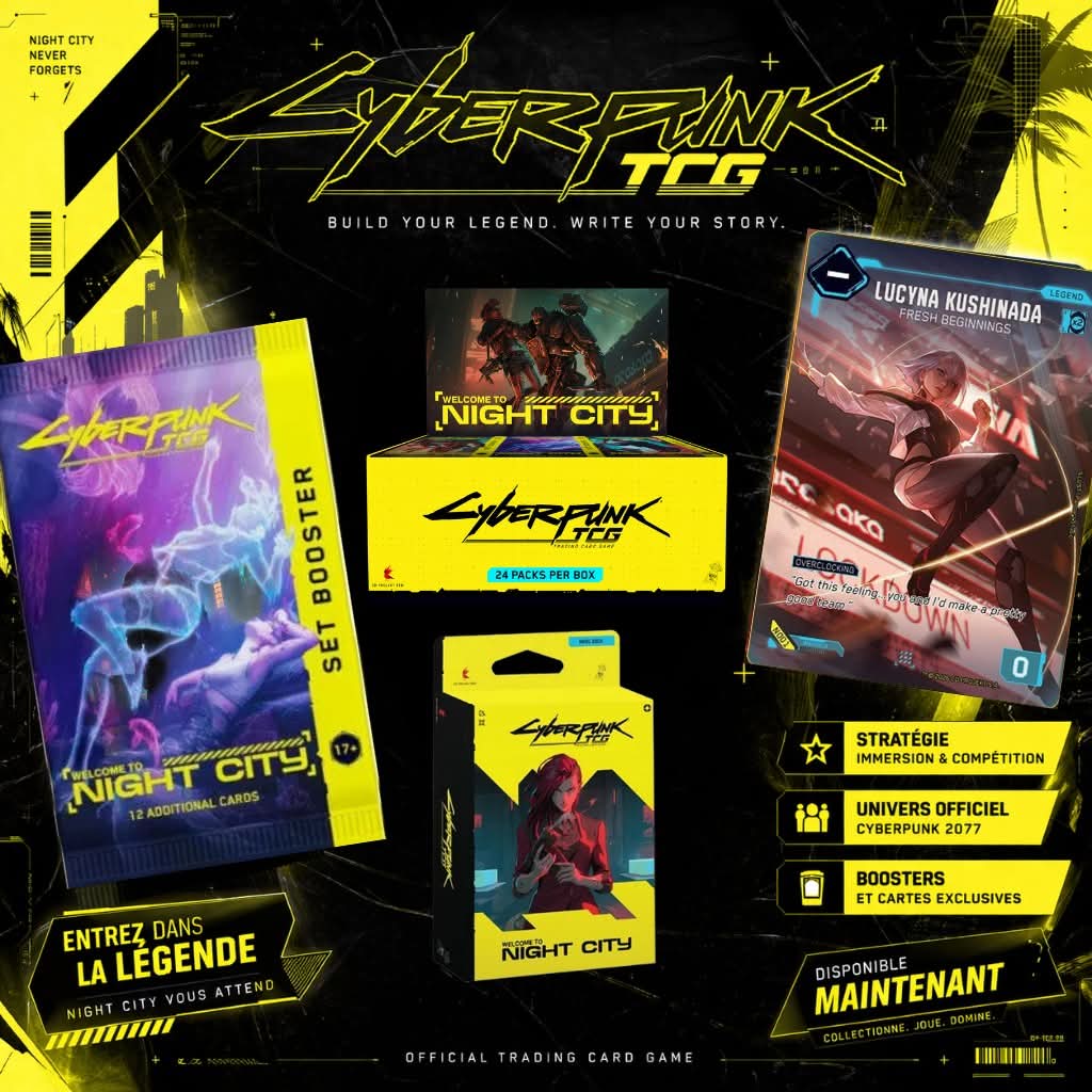 🔥 CYBERPUNK TCG EST LÀ 🔥

Le lancement a été fulgurant! :
➡️ 100K atteints en 5 minutes sur Kickstarter
➡️ 5 MILLIONS en 3 heures

💥 DISPONIBLE MAINTENANT
Displays Booster
🇫🇷 Version FR
🇺🇸 Version US
💰 129,90€
🎮 Starter Deck
💰 39,90€

#cyberpunk77
#tcg