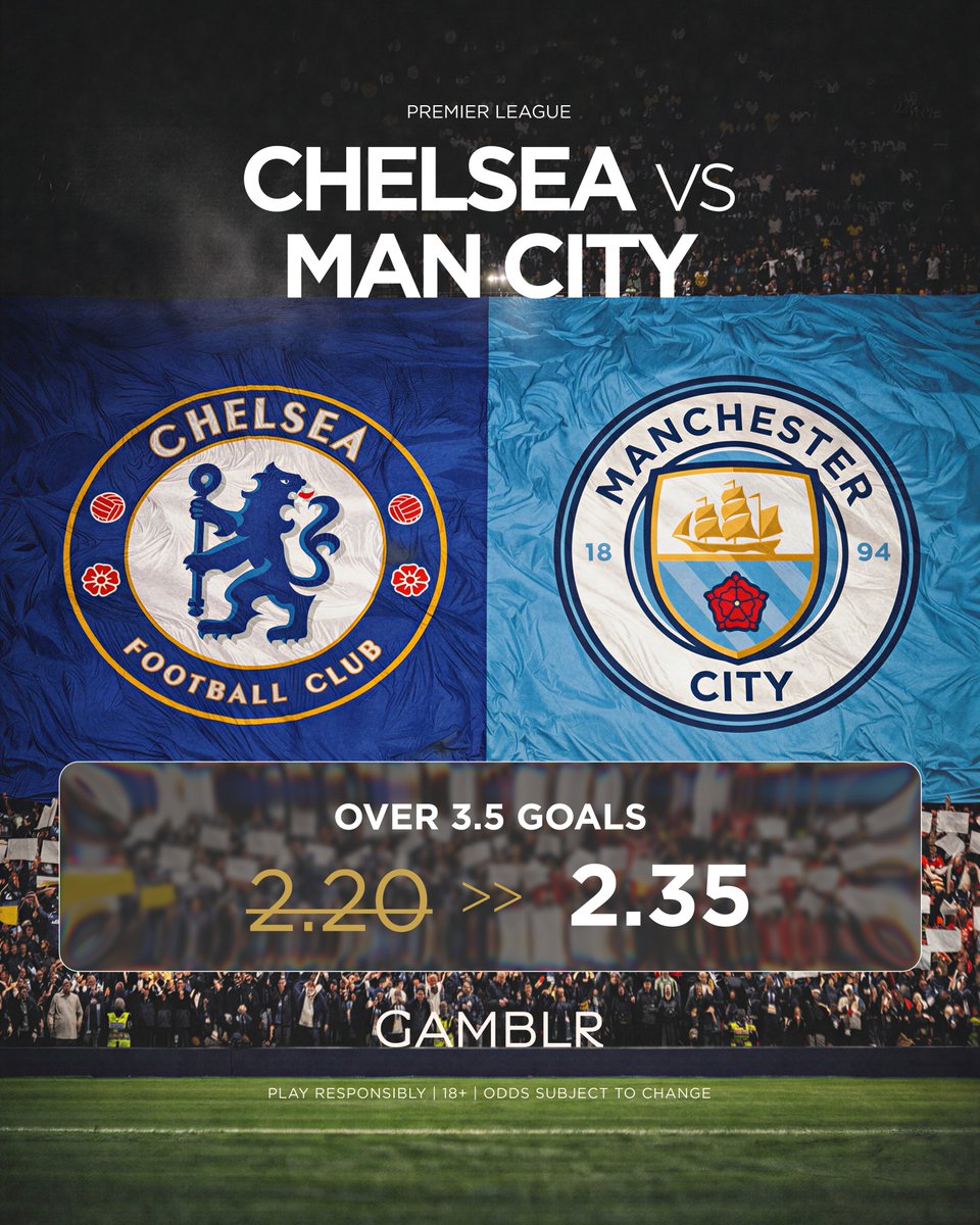 Manchester City will secure the 2026 Premier League trophy with a perfect run. 🏆

Can Chelsea put a halt to that at Stamford Bridge? 🤔

Over 3.5 Goals Boosted On Gamblr. 🚀