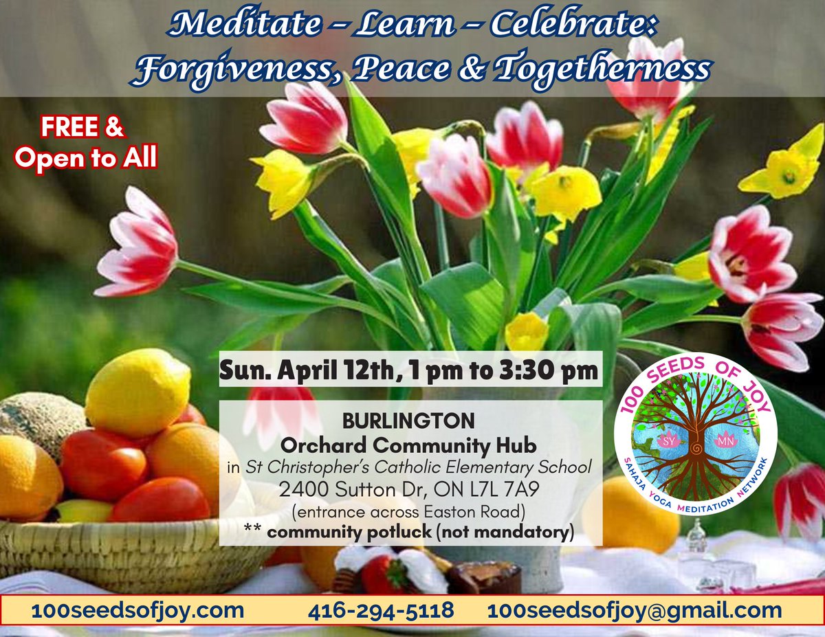 SY_Halton's tweet photo. 🧘🌱☮️ @cityburlington Happy Orthodox Easter! Come &amp; Celebrate: 1pm-3pm @ Orchard Hub (2400 Sutton Dr) with a FREE Public Seminar for 
"Forgiveness-Peace-Togetherness":  Guided Meditation &amp; Experience Romanian Easter traditions &amp; more.
https://t.co/rqz8mrTICT https://t.co/09aaGJSdQY