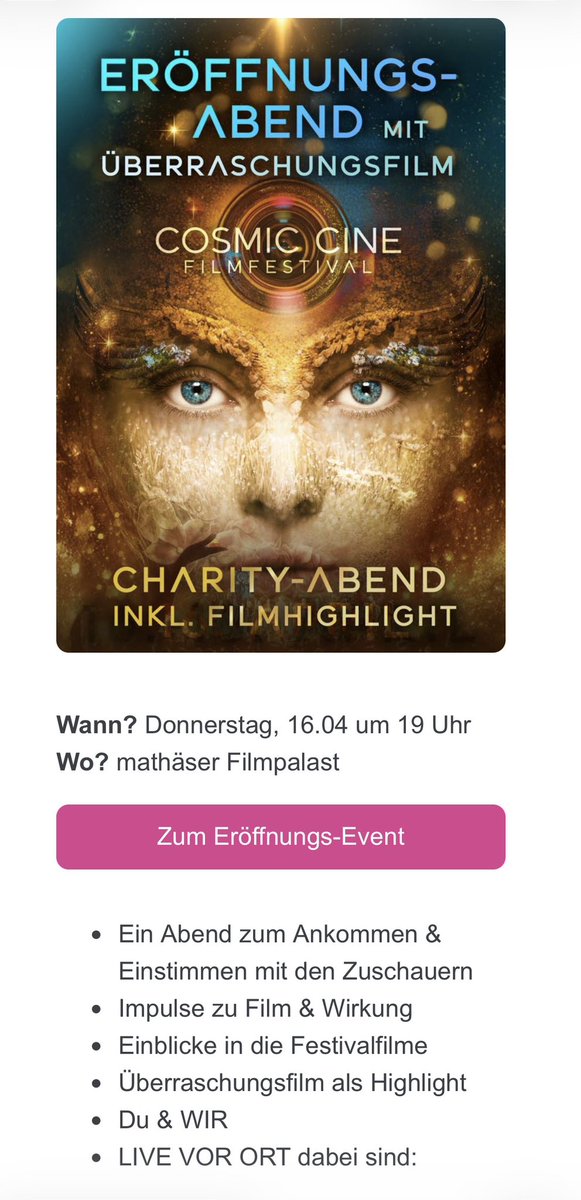 CosmicCine's tweet photo. Ab jetzt ist der Überraschungsfilm online!
Der Ticketverkauf hat begonnen.

Erlebe mit uns gemeinsam LIVE IM KINO den Start ins Cosmic Cine Jubiläum.
 
🌏 Wann? Donnerstag, 16.04 um 19 Uhr

⭐️ Ein Abend zum Ankommen &amp; Einstimmen mit den Zuschauern
https://t.co/zPF7qpI74l https://t.co/2Z9hiOanfg
