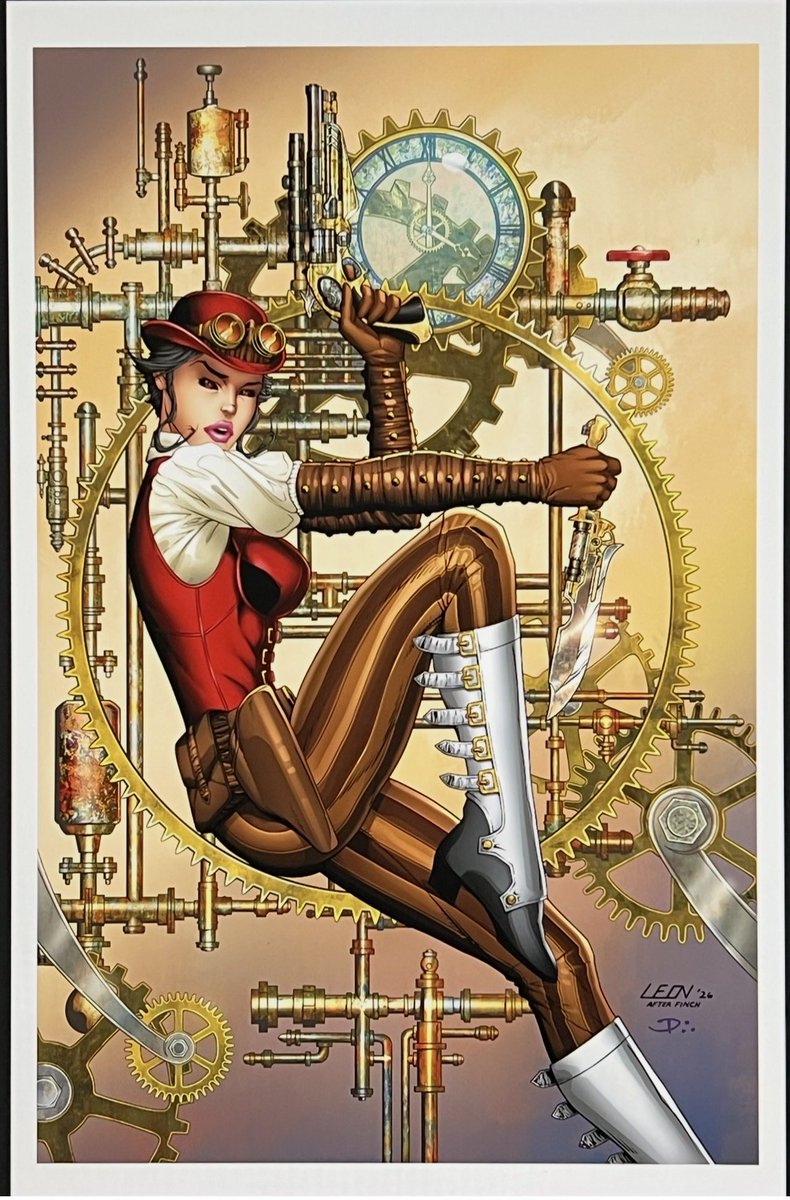 Leon_J_LeClaire's tweet photo. Hi everyone,
My newest Image exclusive a homage cover to David Finch’s Aphrodite IX #1 comes out in May. 
Lady Mechanika #1 
Art - Leon LeClaire 
Colors - Dan Kemp  w/ revisions by me. 
#ladymechanika #imagecomics #comicbookfans #steampunkfans #comicfans #comicbooksforsale https://t.co/Y6PPbxlu3q