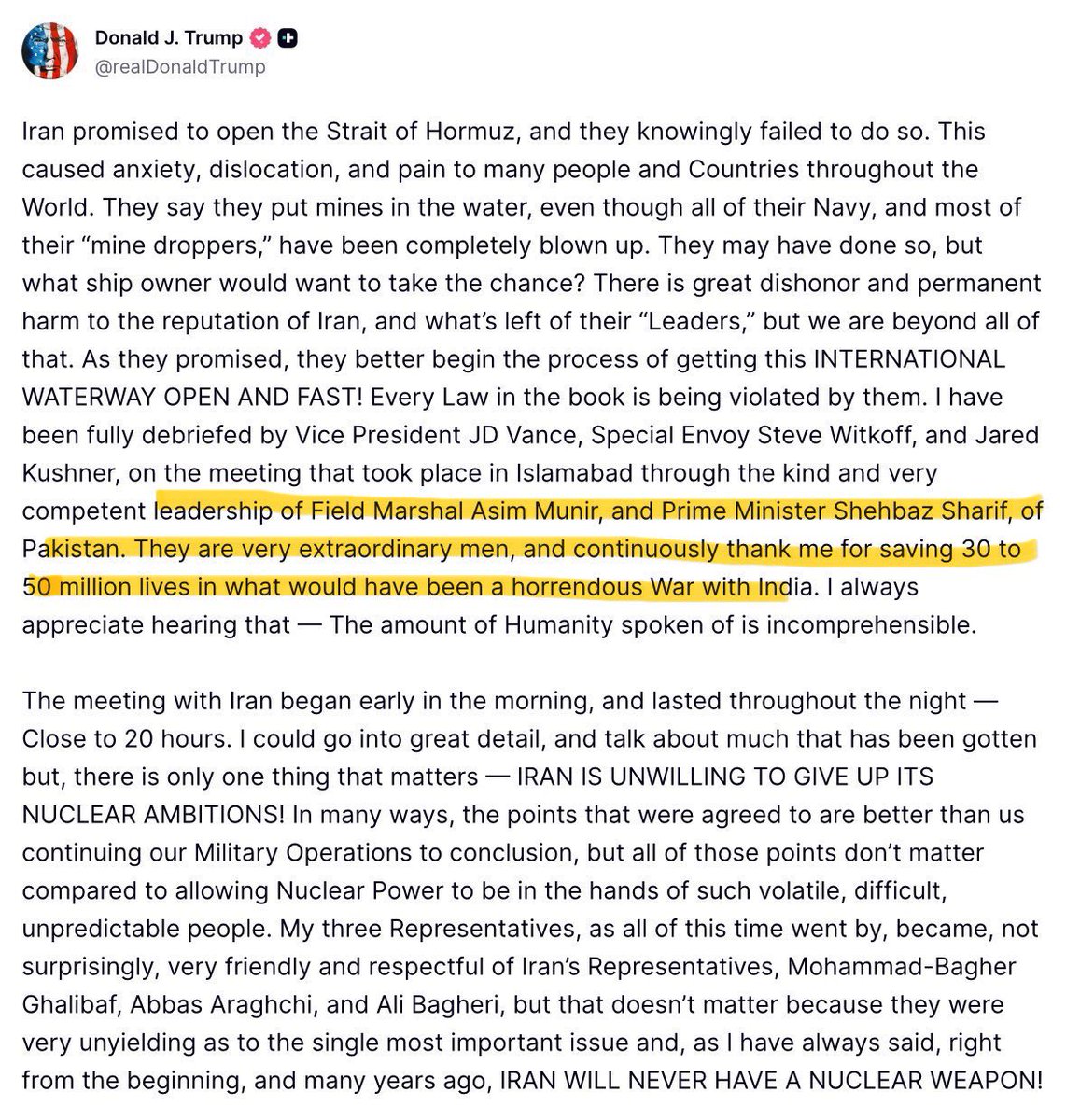 ManasPrasoon's tweet photo. If Pakistan won during Op Sindoor and Trump saved India👀, why their leadership still thanking trump? This level of gratitude shows, how hard Indian army was hitting during Operation and what kind of favour Trump did to them! 
Interesting to see Military leader’s name before PM’s https://t.co/FeK6lMFUlT
