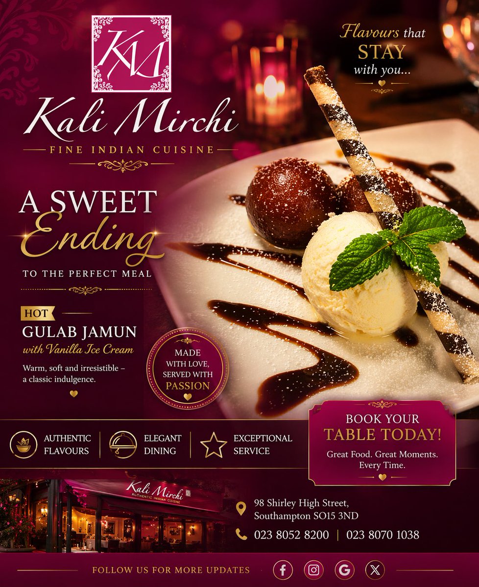 madan786us's tweet image. Sweet. Warm. Irresistible.

Hot Gulab Jamun with Vanilla Ice Cream 🍨
The perfect ending.

Book your table today.

Hashtags:
#KaliMirchi #GulabJamun #IndianDessert #SouthamptonEats #FoodLovers #SweetTooth #UKFood