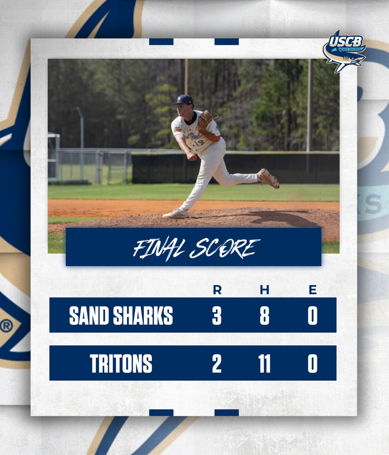 Sand Sharks Victory! Upset for <a href="/USCB_baseball/">USCB Baseball</a>  closing out a 3-2 win over No. 23/26 ranked Eckerd College! Bullpen combined for six scoreless innings, with Thomas earning the win! Dean and Gundelfinger each with an RBI!
#FINSUP #VICTORY