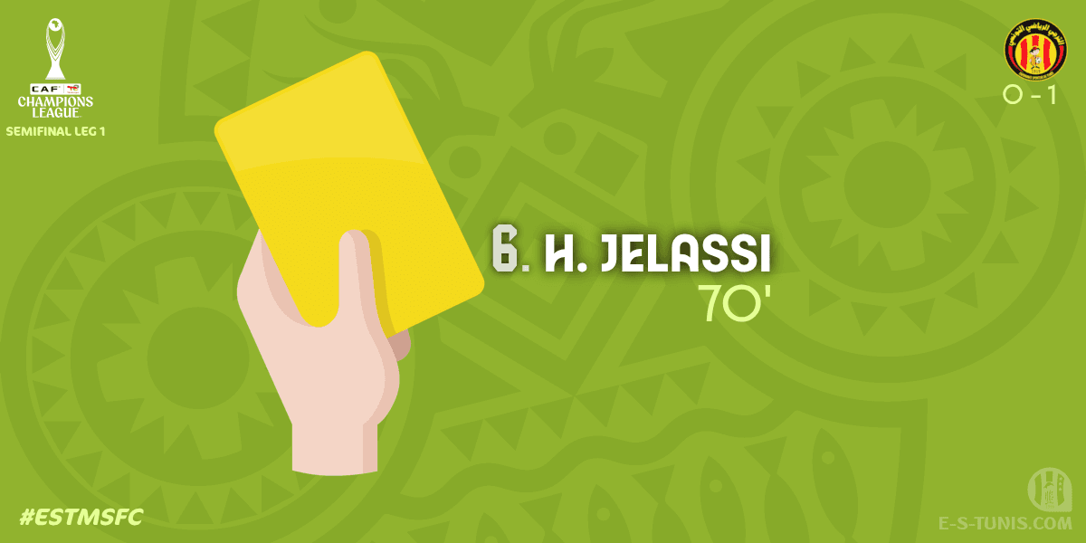 ESTuniscom's tweet photo. ⏱ 70' | #TotalEnergiesCAFCL Semifinal #ESTMSFC | 🇹🇳@ESTuniscom 0⃣-1⃣ @Masandawana🇿🇦 : 🟨 H. Jelassi (EST) is booked / بطاقة صفراء / Carton jaune https://t.co/FktOgVNFEV