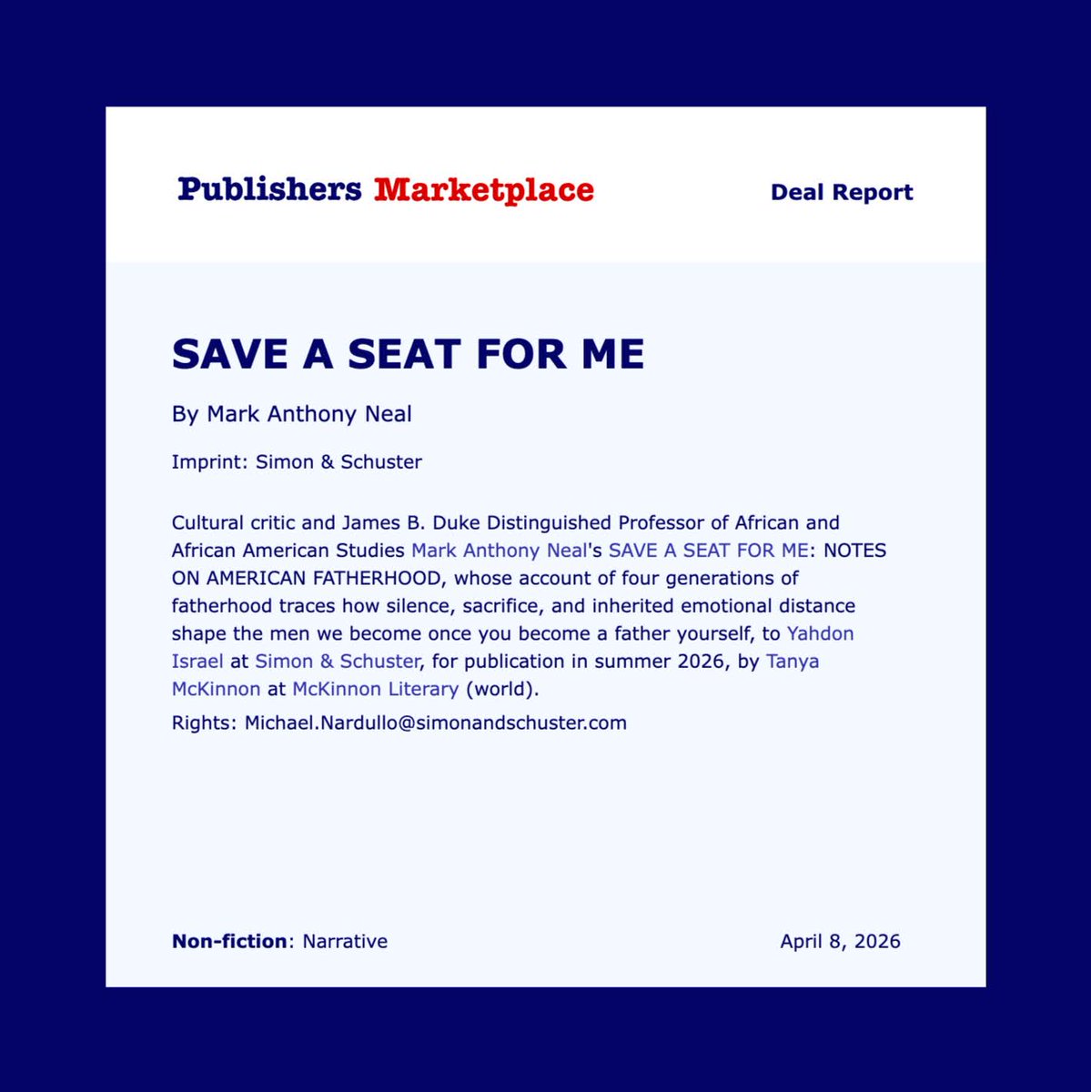 SAVE A SEAT FOR ME (Simon & Schuster, 2026) tweet media