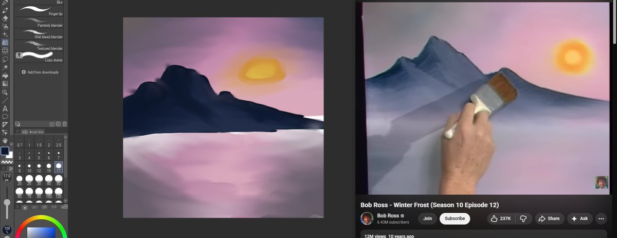 lynnnnnnly_'s tweet photo. Ain't nothing like practicing backgrounds by watching Bob Ross (It's been an hour and a half and im 9 minutes in.) #digitalart #digialartist #art https://t.co/xBYjzCoH80