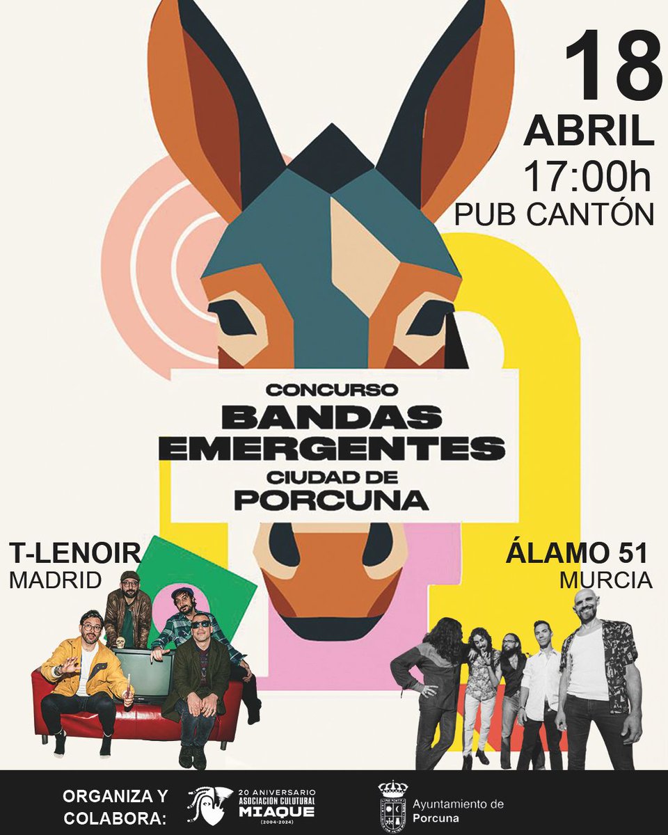ajmiaque's tweet photo. Tercera semifinal de la XXVIII edición del Concurso de Bandas Emergentes Ciudad de Porcuna.
Sábado 18 de abril desde las 17.00 en el Pub Cantón de #Porcuna
#miaquefest 
#cbeporcuna 
@aytoporcuna https://t.co/f2cKbDp9jp