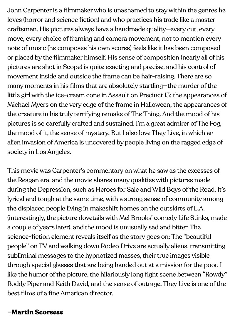 Reading Martin Scorsese praise John Carpenter is a joy.