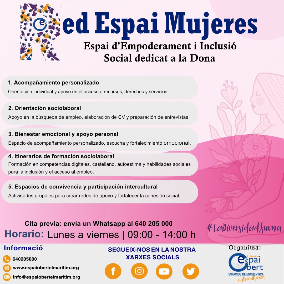 ESPAIOBERTM's tweet photo. Red Espai Mujeres es un espacio de apoyo, formación y comunidad donde las mujeres fortalecen su autonomía y avanzan juntas. #ValenciaInclusivaYDiversa https://t.co/kgRH6gCqoA