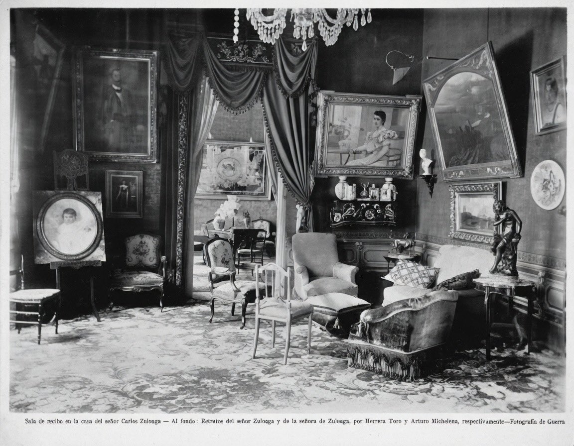 CojoIlustrado's tweet image. #Caracas: casa del señor Carlos Zuloaga. Allí figuran en puesto de honor varias obras de nuestros artistas. Destacan el cuadro del 5 de Julio de Tovar y Tovar; también los retratos de los esposos Zuloaga de Herrera Toro y Arturo Michelena. #ElCojoILustrado agosto, 1901.