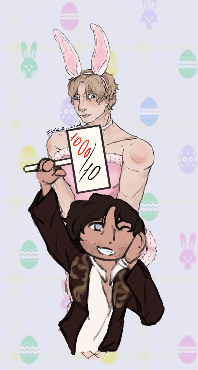 Eddie_As_Usual's tweet image. Happy Easter, bunny-boys! 
My first Resident Evil drawing, sooo exciting...

#art #fanart #mydraws #leonkennedy #leonkennedyre4 #serrenedy #luisserra