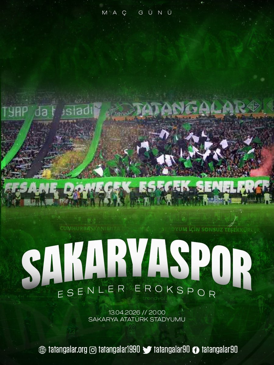 Tatangalar90's tweet photo. Bugün Günlerden Sakaryaspor!

⚽ Trendyol 1. Lig 35. Hafta
🆚 Esenler Erokspor
🕖 20.00
🏟️ Sakarya Atatürk Stadyumu
📺 tabii spor 6, beIN SPORTS MAX 2
#SAKvERK• #BizBuradayız https://t.co/mIo7qtr2fJ