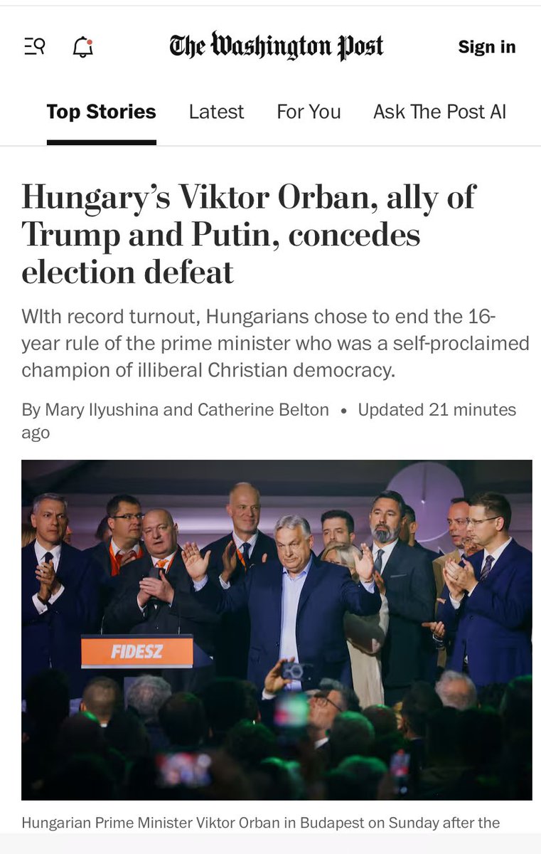 Ha perso un traditore dell’Europa, infiltrato di Putin e servitore di Trump.

Orban addio