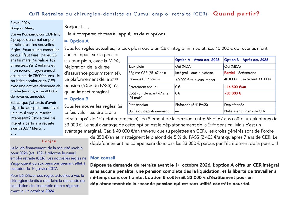 marcsabek's tweet image. Ceux qui peuvent bénéficier des conditions actuelles du #CER: faire valoir leur droit à la #retraite avant la mise en application des nouvelles règles (LFSS2026).