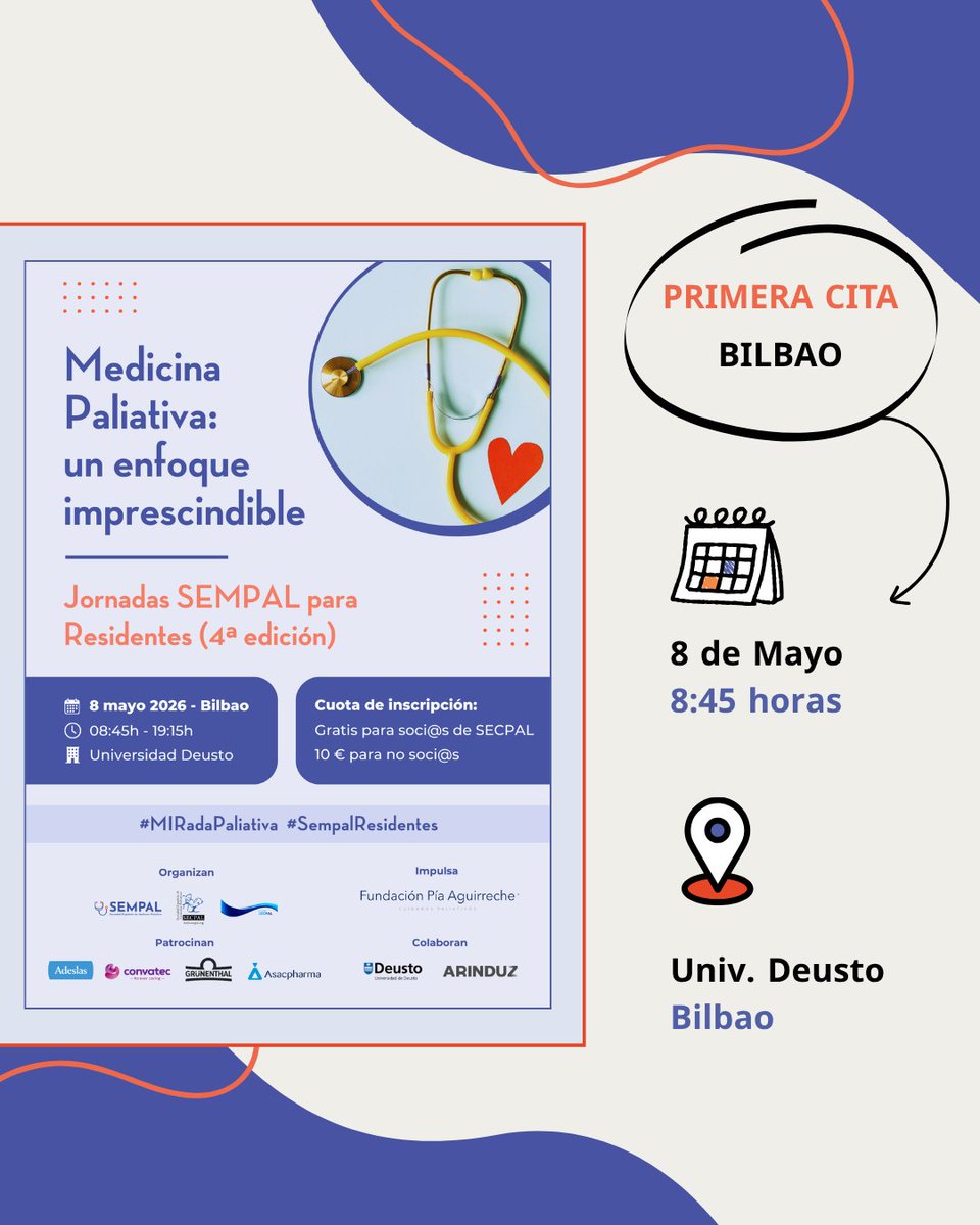 secpal_'s tweet photo. 📢 Si eres #MIR, este curso te interesa, sea cual sea tu especialidad ➡️ 'Medicina Paliativa: un enfoque imprescindible'

🗓️ Primera convocatoria: #Bilbao | 8 de mayo
✍️ Gratis para soci@s de SECPAL | 10€ para no soci@s

➕ Información e inscripciones 👉 https://t.co/0r6UO4Ov6r https://t.co/gk727tHkeI
