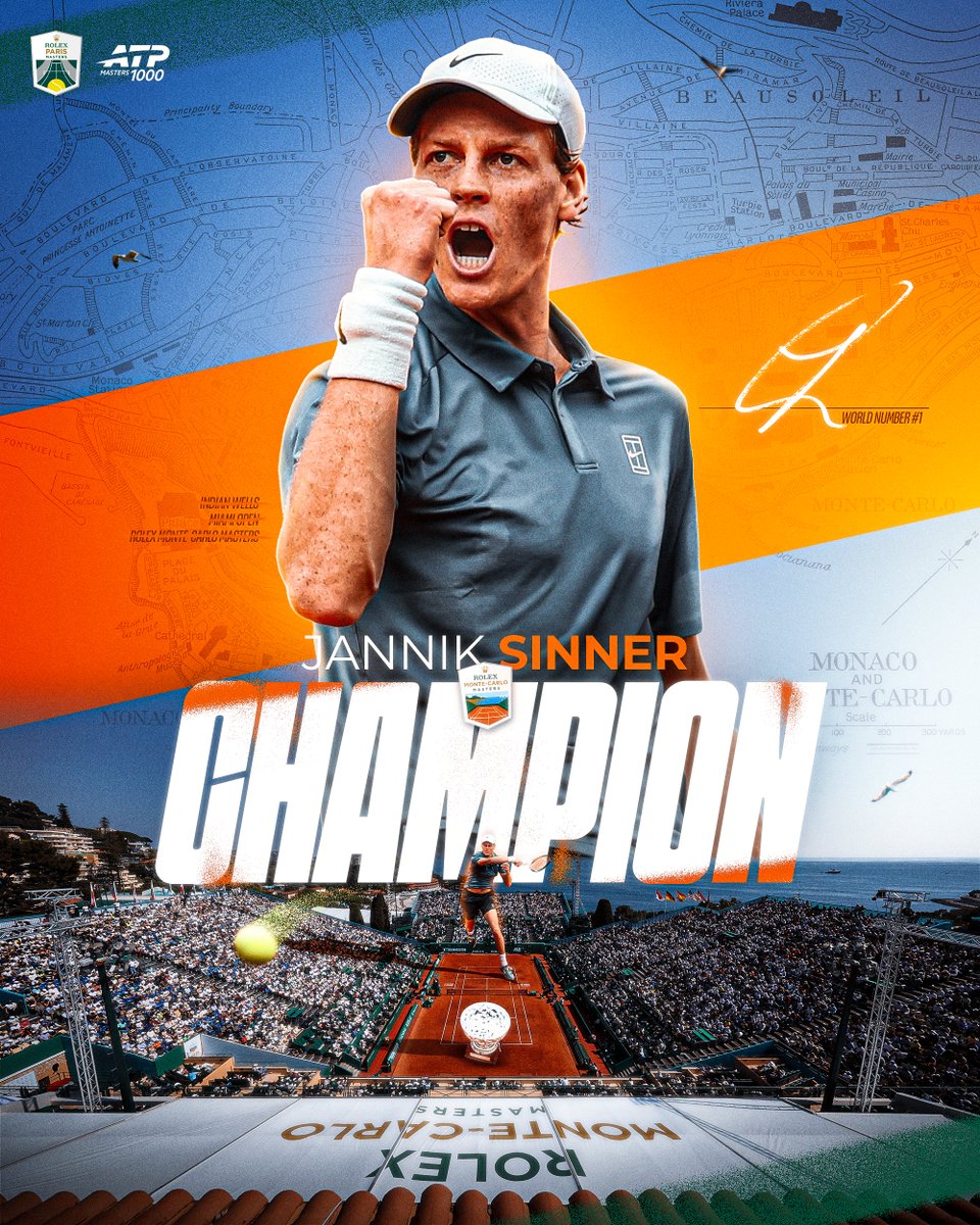 SINNER MONTE-CARLO CHAMPION 🇲🇨

Jannik claims his maiden clay-court Masters 1000 title! 

#RolexMonteCarloMasters