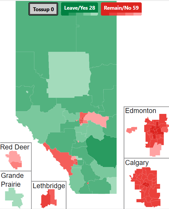 CDNprojections's tweet image. Alberta Poll Modelled
Support for Independence*
*Including those who'd protest vote in favour of separation

🟥Remain: 59
🟩Separate: 28

Feel free to ask for ridings for specific results

Pollara
March 16-25, 2026
n=3200
±1.7%