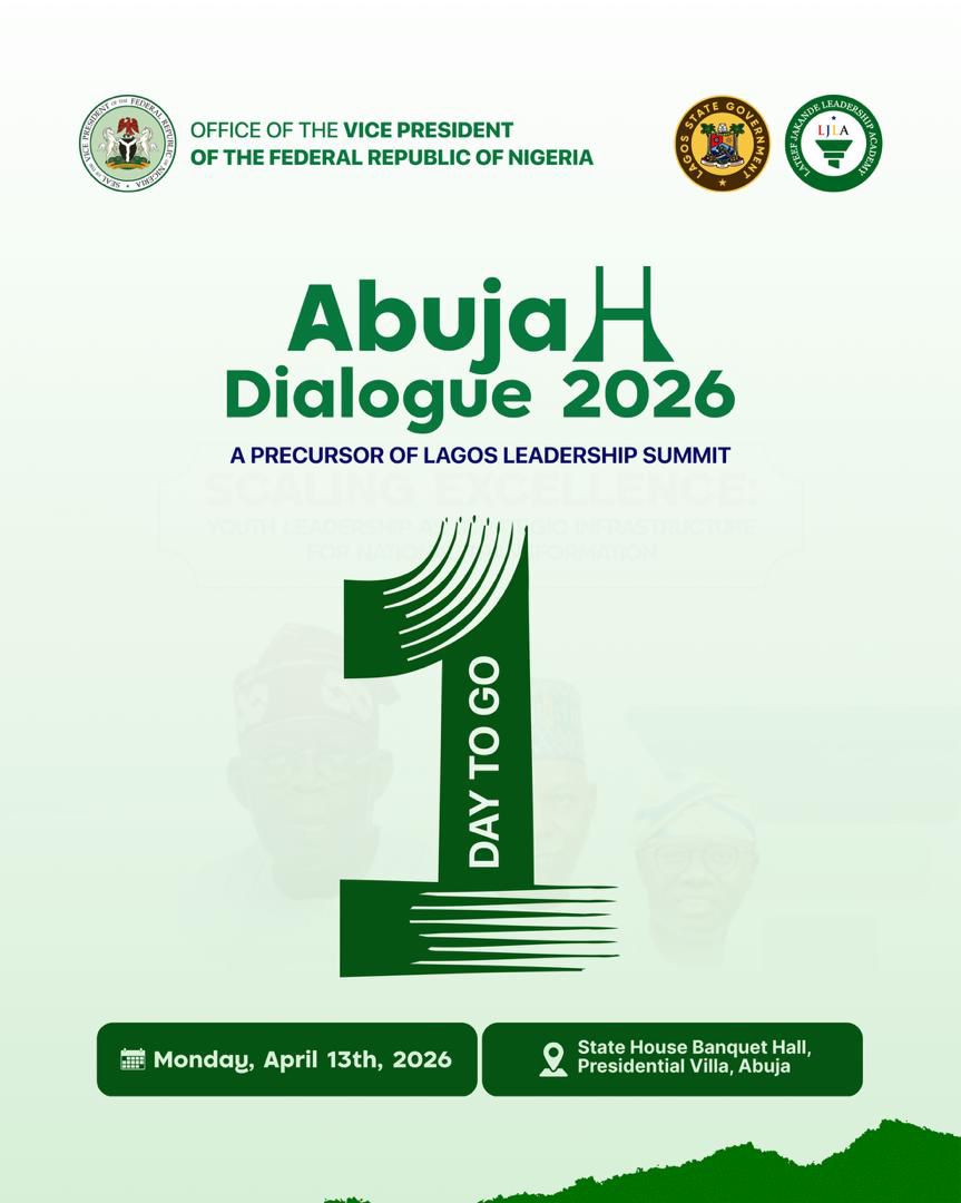 lollylarry1's tweet image. All roads lead to Abuja as leaders, thinkers, and changemakers gather for #AbujaDialogue2026 , where the ideas shaping tomorrow take center stage.

Date: April 13, 2026

Venue:  State House Banquet Hall, Presidential Villa, Abuja

#Countdown #Leadership #Abuja2026