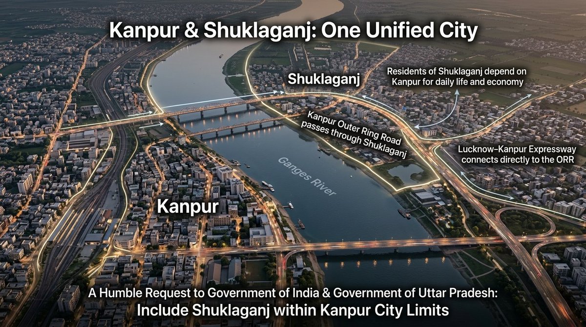 Kanpur and Shuklaganj are already one city in reality. Shared economy, lives &amp; infrastructure.

ORR passes through Shuklaganj.

Lucknow–Kanpur Expressway connects the ORR.

The integration is complete.

It’s time to make it official.

Include Shuklaganj within Kanpur city limits.
