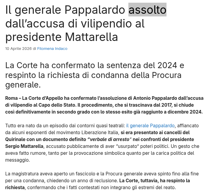 Pixty3's tweet image. ART. 285 #CodicePenale: “Chiunque USURPA UN POTERE POLITICO, ovvero persiste nell'esercitarlo indebitamente, è punito con la RECLUSIONE  da 6 a 15 anni”

ilgiornalepopolare.it/il-generale-pa…

open.online/2024/12/12/mat…
x.com/eretico_l/stat…