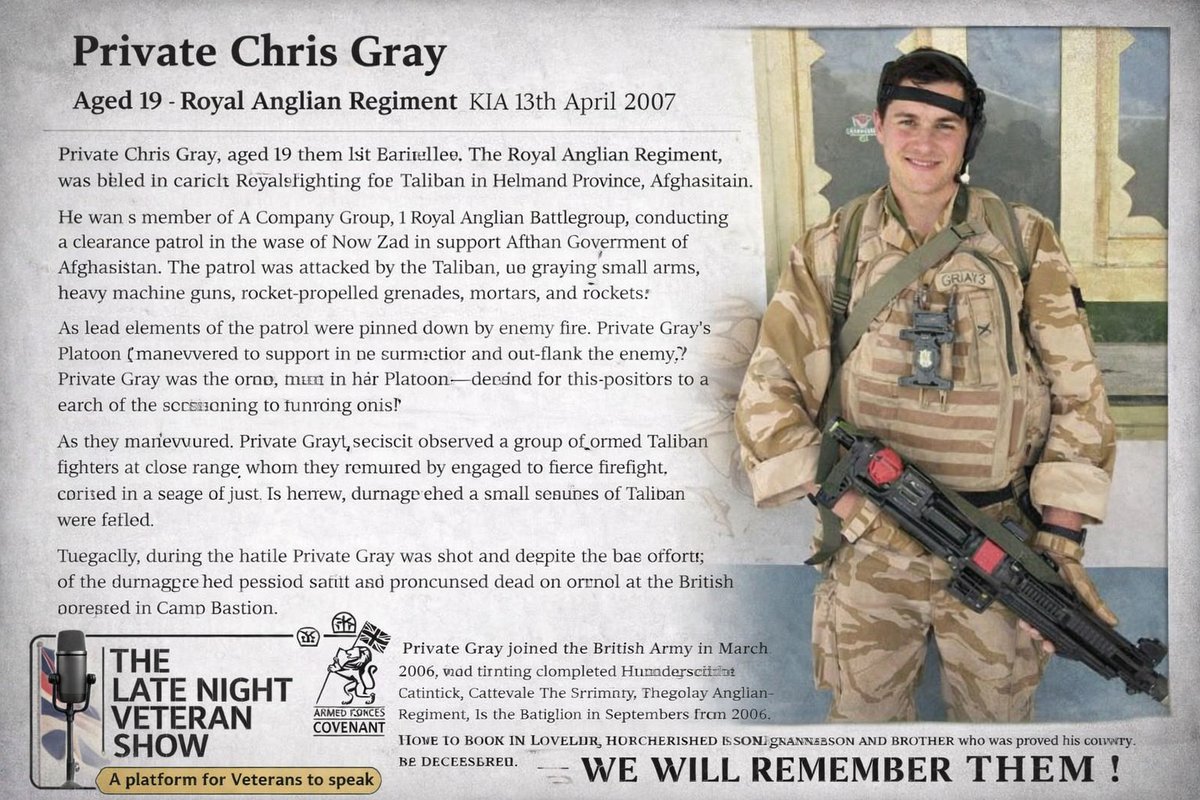 veterans10621's tweet image. Remembering our Fallen ❤️🫡
Private Chris Gray
Age 19
Royal Anglian Regiment

#veteran #british #rip #wewillrememberthem #lestweforget