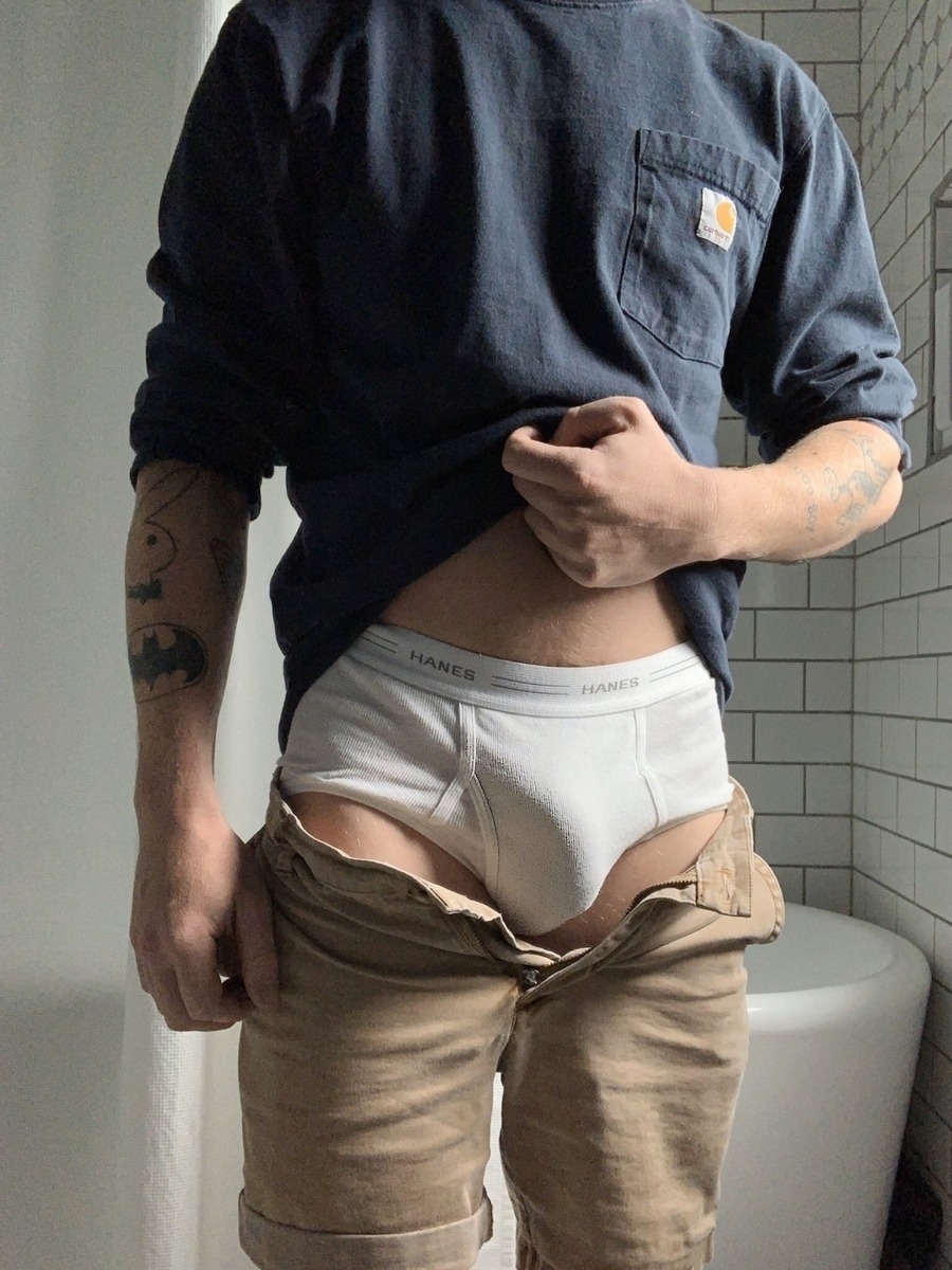 Unzip your pants and show me the bulge in your tighty whities!