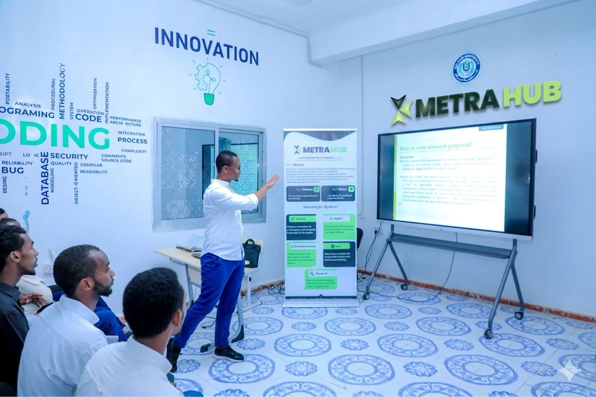 SPDO_SOM's tweet photo. Great research starts with the right question.

Metra Hub × Salaam University delivered a 2-day Research Proposal Writing Training (11–12 April 2026), strengthening research skills and ethical AI use.

Led by Mr. Idiris Sid Ali Mohamed. https://t.co/ELkf6BdDRr