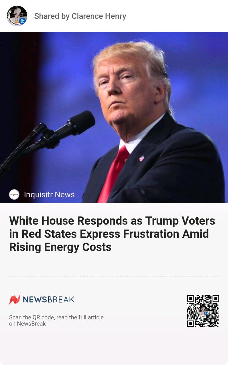 Randyluv5's tweet image. White House Responds as Trump Voters in Red States Express Frustration Amid Rising Energy Costs #WhiteHouse #DonaldTrump #Express
share.newsbreak.com/i3cxhpwz