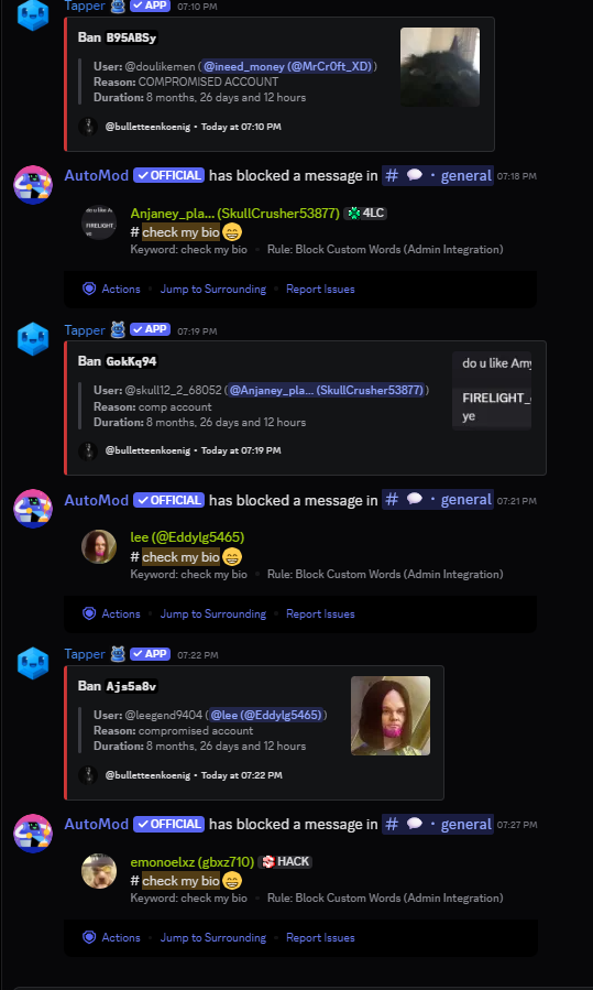 GuavaDemon's tweet photo. @discord @discord_support  Hey Discord, is there any way you can help sort out the current bot epidemic that started yesterday? A lot of compromised accounts have been spamming our Discord server for the last 2–3 days: https://t.co/6WRnFqjr1x #Discord https://t.co/rhZMQlFqaw