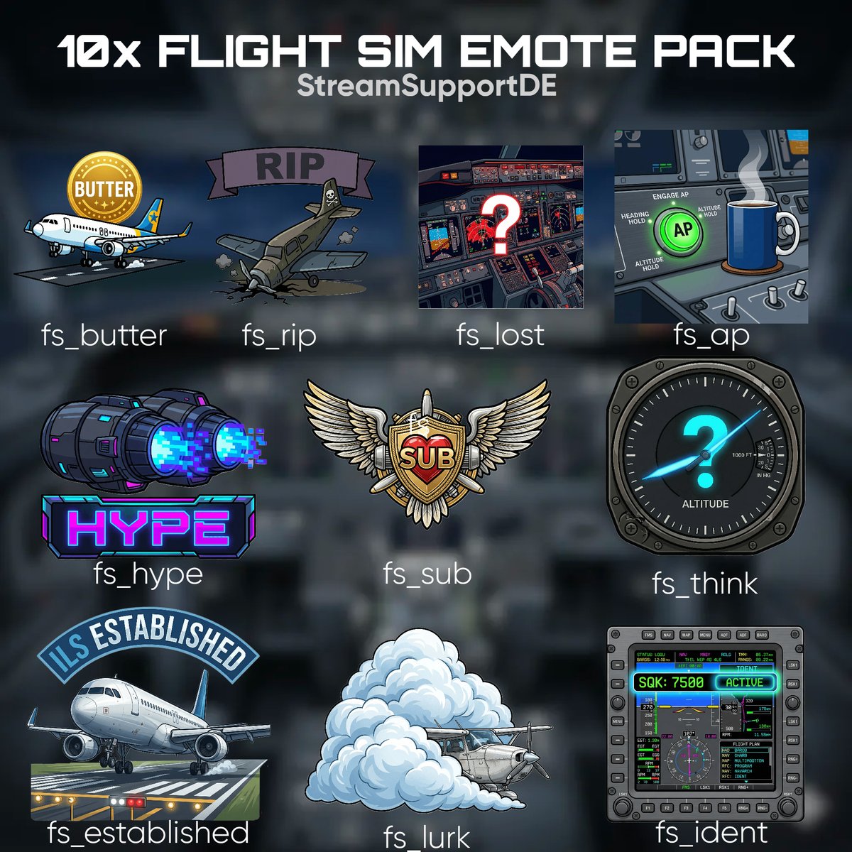 StreamDESupport's tweet image. Cleared for takeoff! ✈️ StreamSupportDE is LIVE!

Upgrade your Twitch &amp;amp; Discord with my 10x Flight Sim Emote Pack. High-quality, realistic aviation emotes. 🎧☁️

🎉 Takeoff Sale: etsy.com/de/shop/Stream… #FlightSim #TwitchEmotes