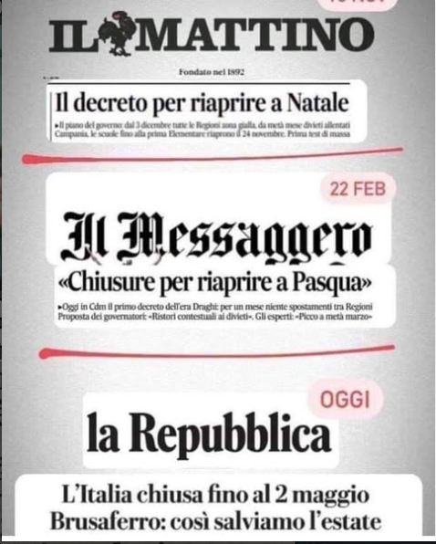 Erinni15's tweet photo. Il decreto per riaprire a Natale
«Chiùsure per riaprire a Pasqua»
L’Italia chiusa fino al 2 maggio
#COVID #RESTRIZIONICOVID #LOCKDOWN #GREENPASS https://t.co/0UmxaxvyWQ