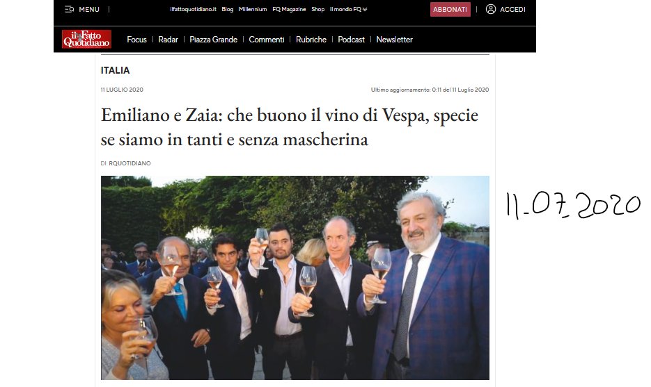 Erinni15's tweet photo. 11 Luglio 2020
Emiliano e Zaia: che buono il vino di Vespa, specie se siamo in tanti e senza #mascherina
#covid #restrizionicovid #coronavirus
\https://t.co/mAzwAEVhR6 https://t.co/oyw18CJwxv