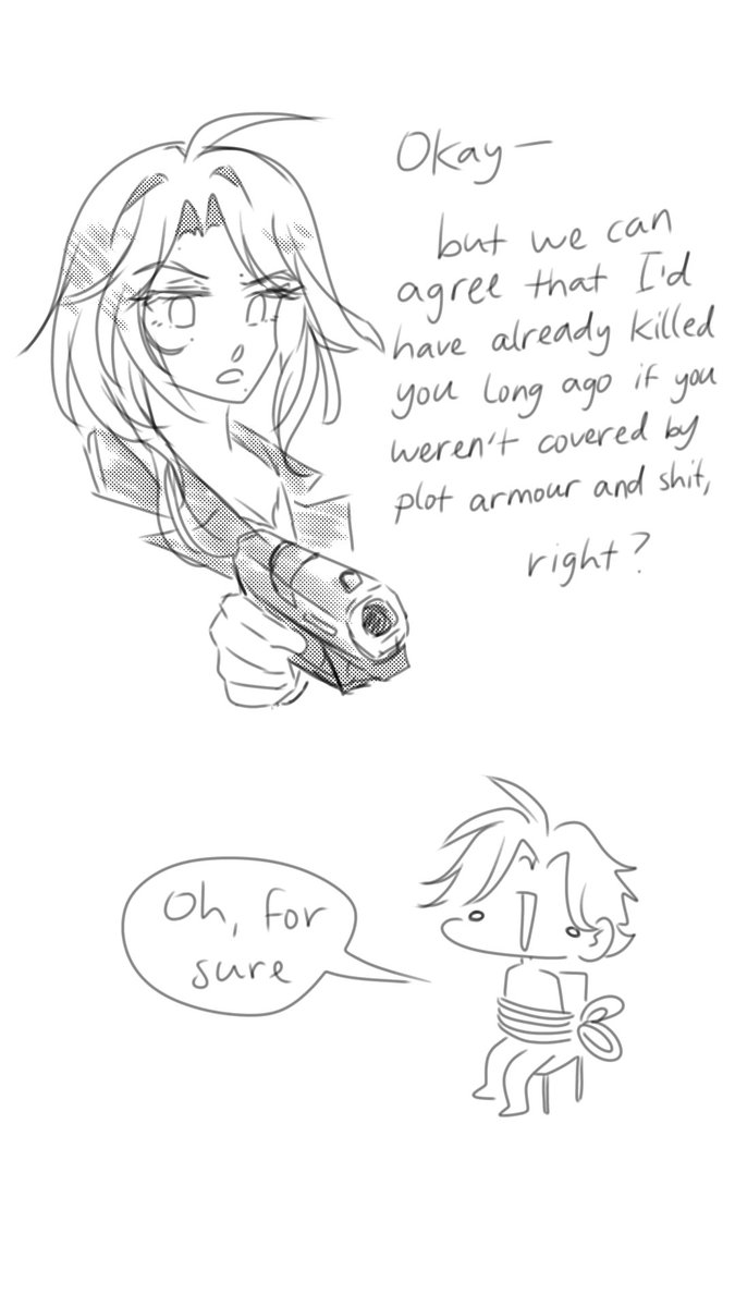 Kaidenkae's tweet photo. When the villain is OP but the protagonist is still around somehow: https://t.co/oOEvtBGxSE