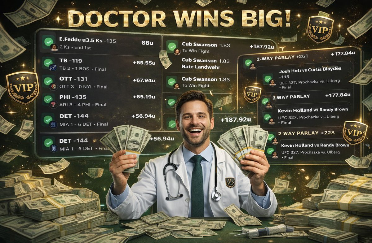 DoctorSports33's tweet image. 💰💰 SPORTSBOOKS IN SHAMBLES 💰💰

VIP smashing tickets

Parlays hitting, Profit stacking

THIS VIP IS OUT OF CONTROL 🚨

DoctorSports VIP stays hot 🔥🔥🔥

winible.com/doctorsportshq…

@DoctorsportsHQ #vip #profit #winner #Gambling𝕏 #gamblingcommunity #bet #fyp #fypage
