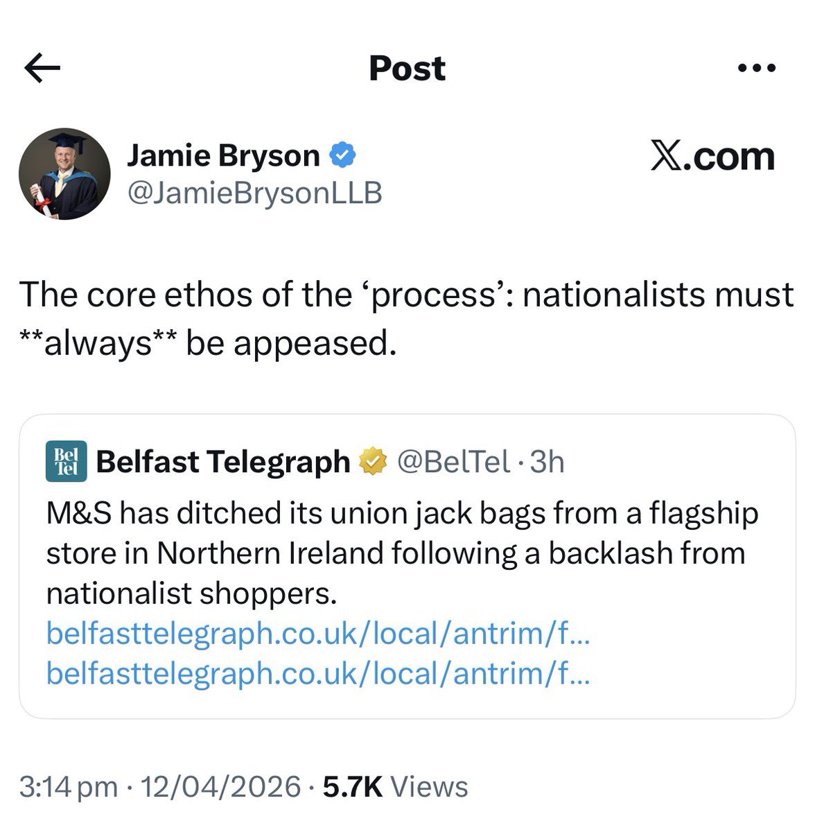 Jamie Bryson Fan Club tweet media