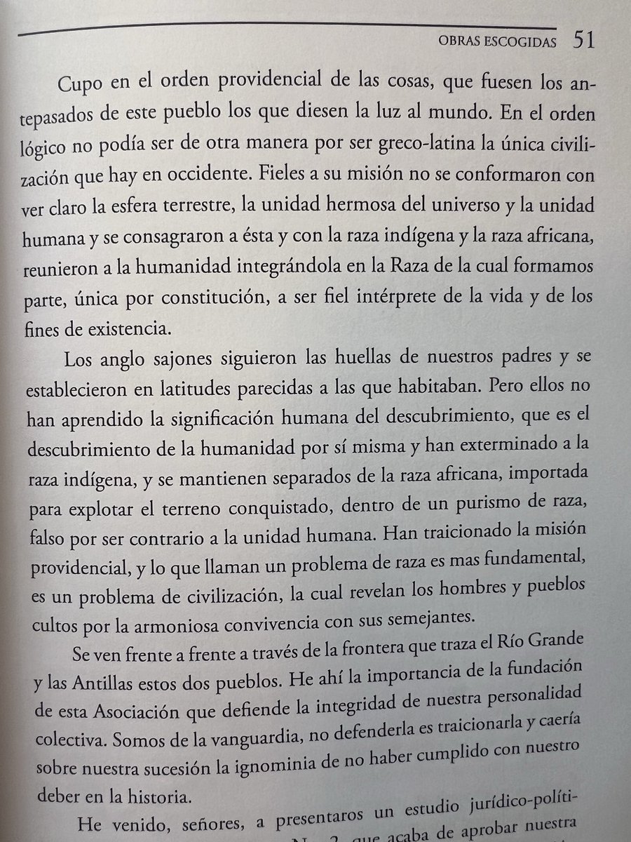 CobianRoig's tweet photo. @armesillaconde Leyendo a Don Pedro Albizu Campos (1923) sobre las diferencias entre la fundación de los pueblos hispanoamericanos y Estados Unidos, me acuerda a algunos de tus videos. El tema se hace hoy más relevante que nunca. https://t.co/axUtrWAuaH