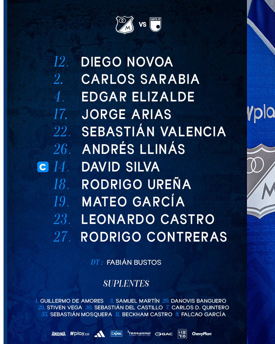 sebastiansport0's tweet image. ▶️ ¡Nuestro XI Inicial!

📋 Así saltaremos a la cancha para disputar el Clásico Capitalino. ¡VAMOS MILLONARIOS! Ⓜ️💙🔥

📷 @MillosFCoficial 

#Nominas #Clasico #Encasa #Wplay #Betplay #Winplay #Bogota #Capital #Fecha16 #Hinchada