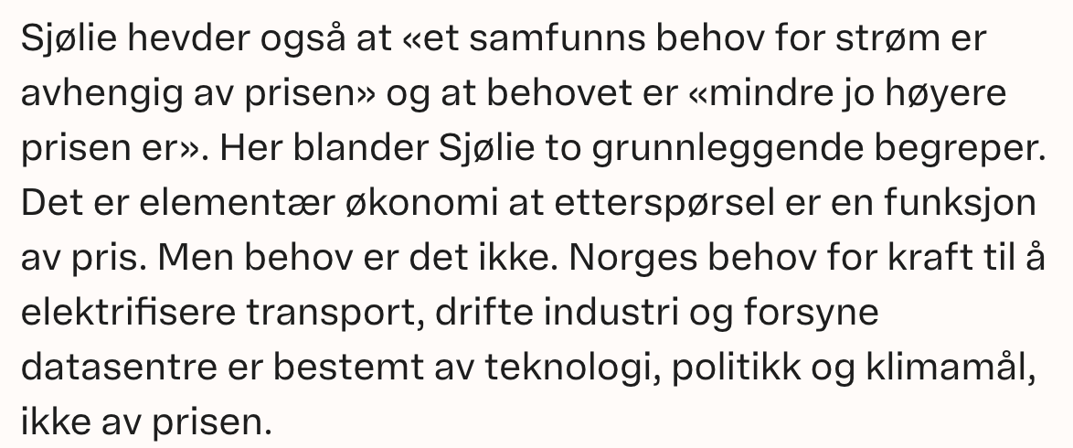 atlegutt's tweet photo. @Anduril100 @t_andoel @PepsiGro Det jeg har sagt hele tiden, behov er ikke lik etterspørsel. Dersom staten mener at alle biler skal gå på elektrisitet, så er det et bestemt mål som påvirker hvor mye strøm vi trenger. Det samme med klimamål: https://t.co/T2n1VqbFkm