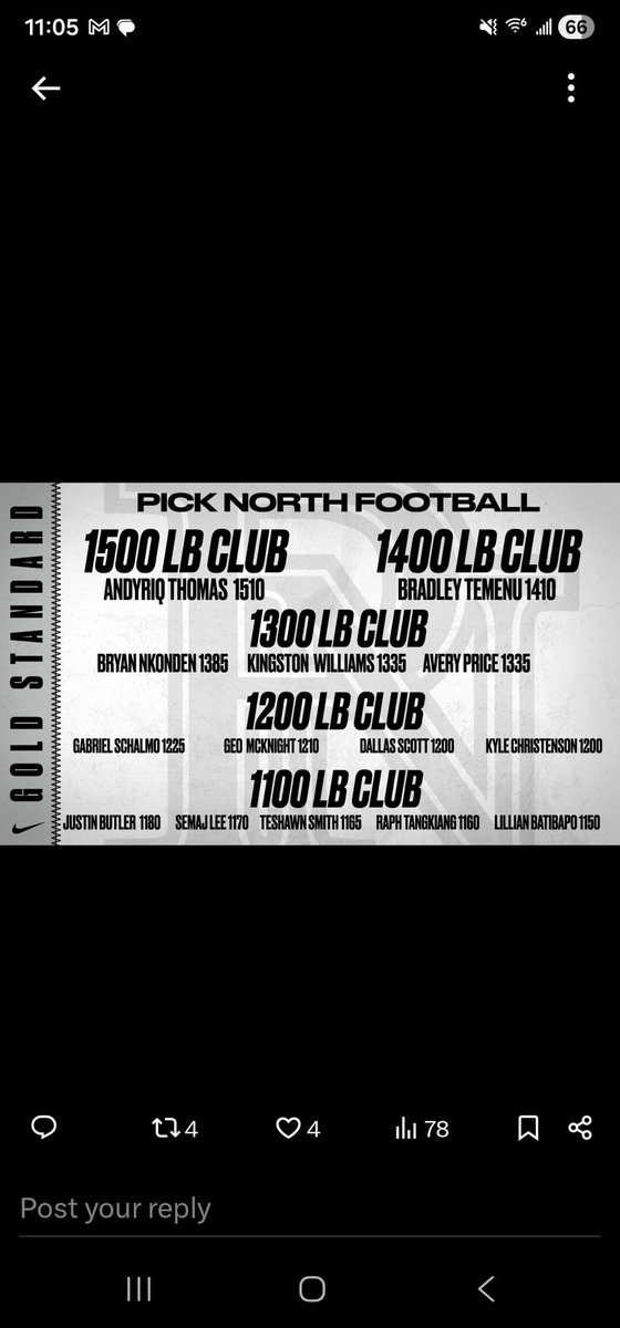 PickKylePanther's tweet photo. I've been putting in the work this off season to get better and ready for my junior year.   Made the 1,200 lb club during winter workouts. 425 lb squat, 485 lb deadlift, and 290 lb bench.  KEEP PUSHING - GOLD STANDARD 
@PNAthletics
@pnfootball 
@LTrain6581 
@CoachHillerich https://t.co/yn4lJtdBSv