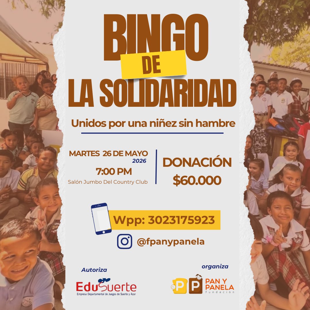 fpanypanela's tweet photo. ✨ GRAN BINGO DE LA SOLIDARIDAD ✨

Unidos por una niñez sin hambre 💛

Te invitamos a ser parte de una noche especial llena de premios, sorpresas y mucha solidaridad.

📲 Para más información, contáctanos por WhatsApp.

¡No te lo pierdas!

#GranBingoDeLaSolidaridad https://t.co/x0BAUfj0TZ