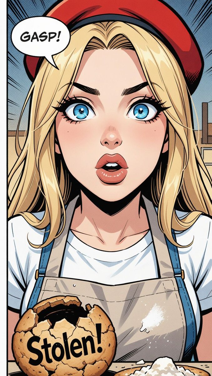 3xQuestOfficial's tweet image. Extreme close-up gasp grudge: Maria wide blue eyes beret flour apron 'STOLEN!' cookie jar spill финальный план #3 bubble pout sweet theft playful cute meme drama! Gasp fun. 😲🍪 #AnimeGasp #CookieJar #3xQuest #FlourPout #StolenSweet