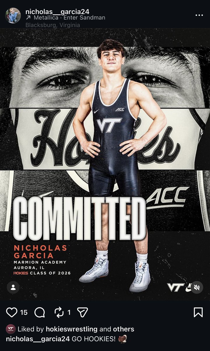 #Hokies with a late 2026 flip and pick up! Previously committed to Illinois, ranked No. 25 overall in the c/o 26, Nicholas Garcia picks @hokieswrestling over Illini and Michigan. An already strong '26 class just got stronger 🙌

Welcome to #HokieNation, Nic! 
#GobbleGobble 🦃