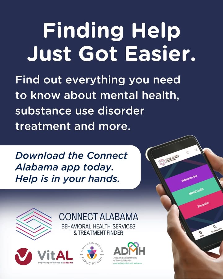 vitalalabama's tweet image. Connect Alabama is for EVERYONE, because everyone knows someone who could use some help. #HelpIsInYourHands #VitAL

Apple App Store: apple.co/3Eh6msb

Google Play: bit.ly/4sEG4mQ

@ALMentalHealth | @ALPublicHealth