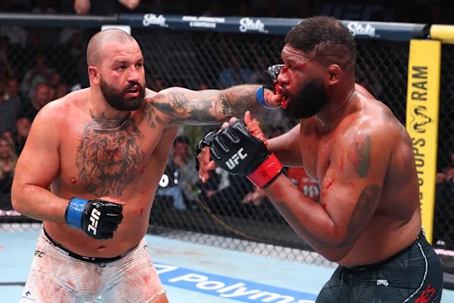 ClovisFootball's tweet photo. Congratulations to Cougar alumnus, Josh Hokit, on his first main card victory in the UFC. Josh is 9-0 in his professional fighting career. #UFC327 #CougarCountry 

(side note: admin mixed his walk out intro) https://t.co/yzx80fXy5s