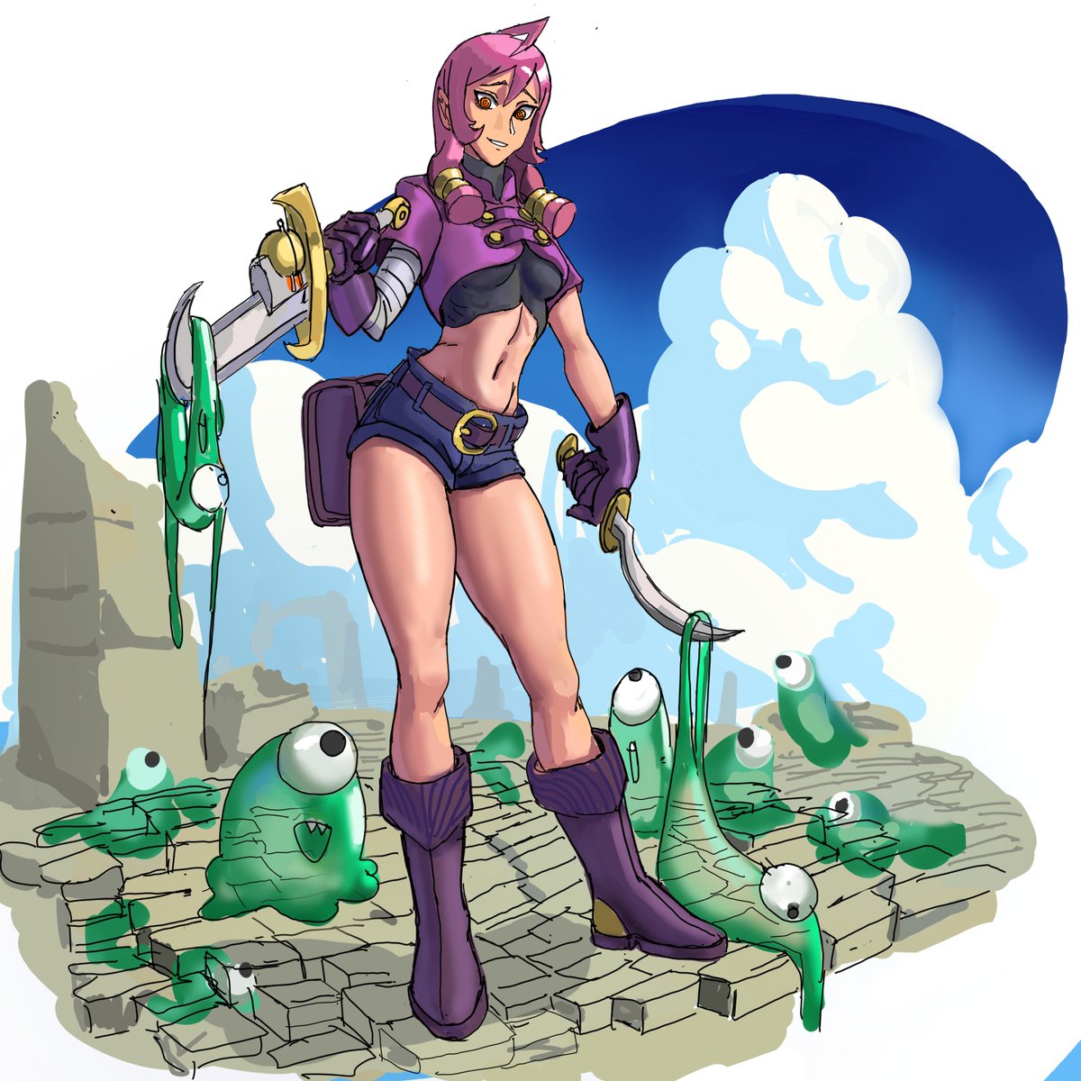 NinjaDaves's tweet image. Oc figthing some slimes WIP #dnd #fantasycharacter