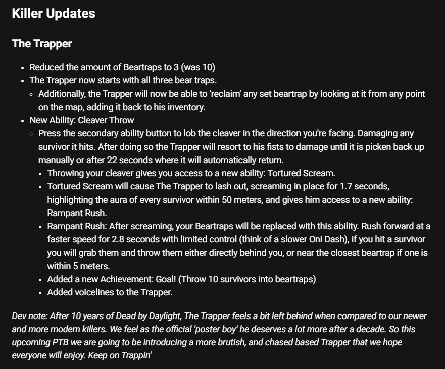 GOREJ1RA's tweet image. Is this the biggest update theyve ever done to a killer??? Jesus what even is the point of the traps anymore give him a different name LMAO