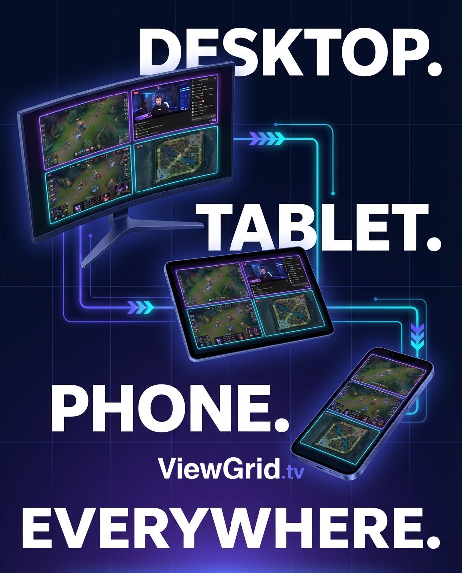 viewgridtv's tweet image. ViewGrid works everywhere:

🖥️ Desktop — full 12-stream grid
📱 Phone — optimized mobile layout
📲 Tablet — perfect middle ground

No app download needed. Just open your browser.

viewgrid.tv

#ViewGrid #Responsive #MobileStreaming #MultiDevice #Streaming