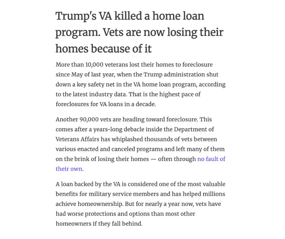The Trump administration knew that killing the VA home loan rescue program without a replacement would be a disaster. They did it anyway, and now 10,000 veterans have already been foreclosed on.